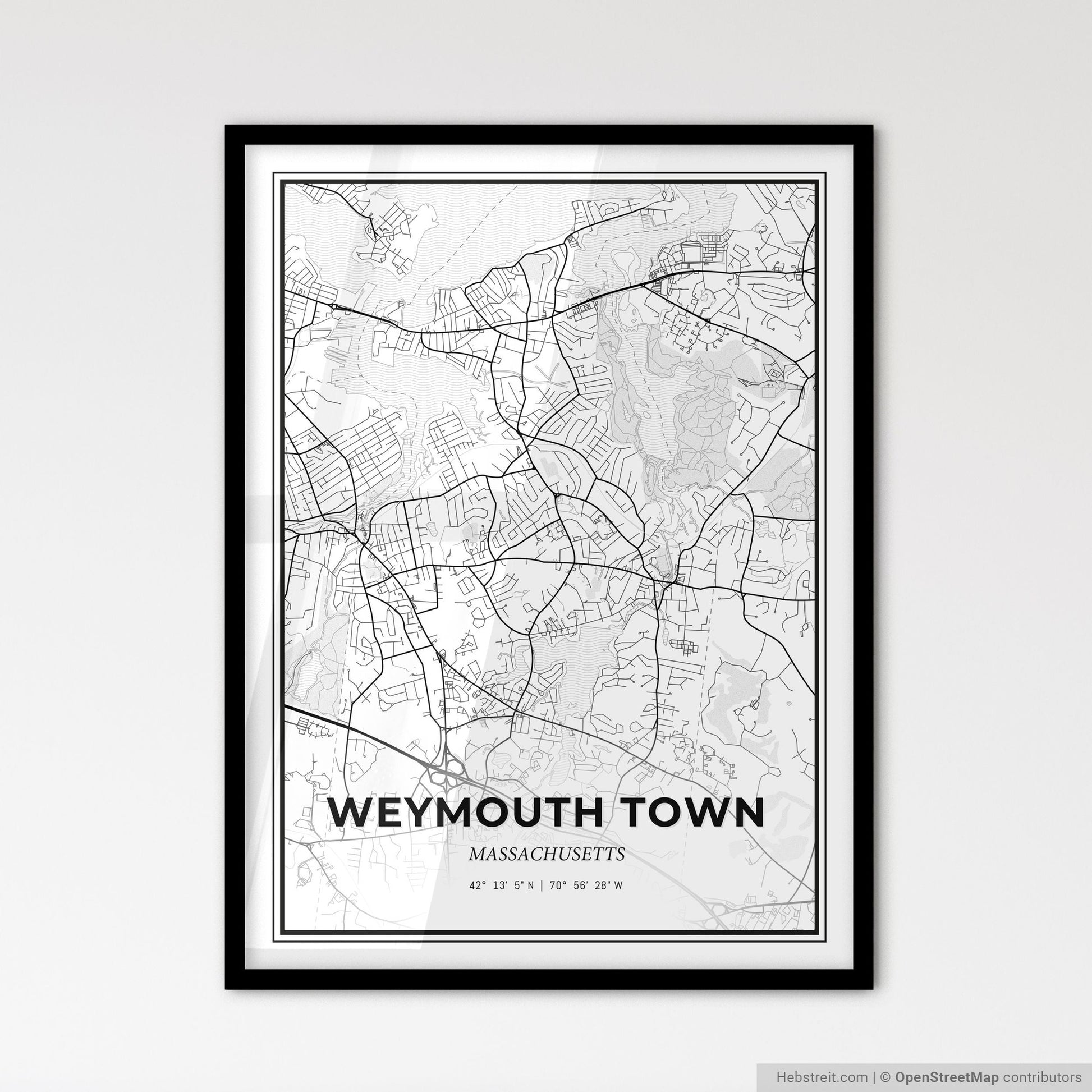 Weymouth Town Massachusetts - Scandinavian Style City Map for Modern Home Decor