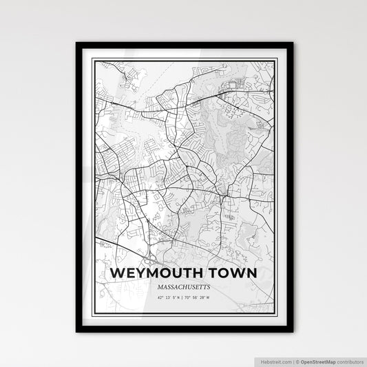 Weymouth Town Massachusetts - Scandinavian Style City Map for Modern Home Decor