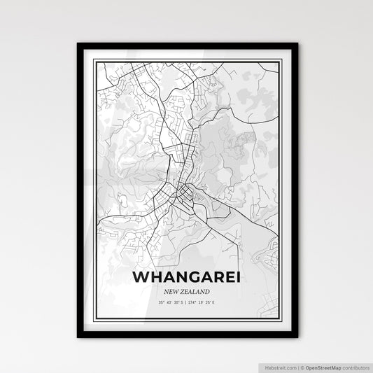 Whangarei New Zealand - Scandinavian Style City Map for Modern Home Decor