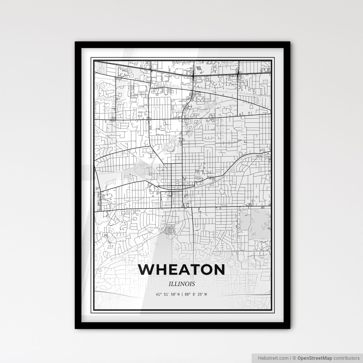 Wheaton Illinois - Scandinavian Style City Map for Modern Home Decor
