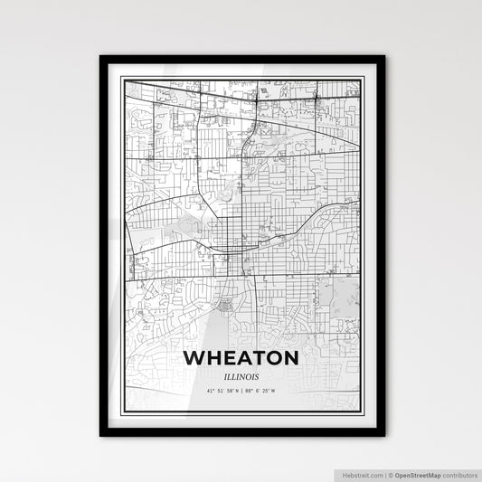 Wheaton Illinois - Scandinavian Style City Map for Modern Home Decor