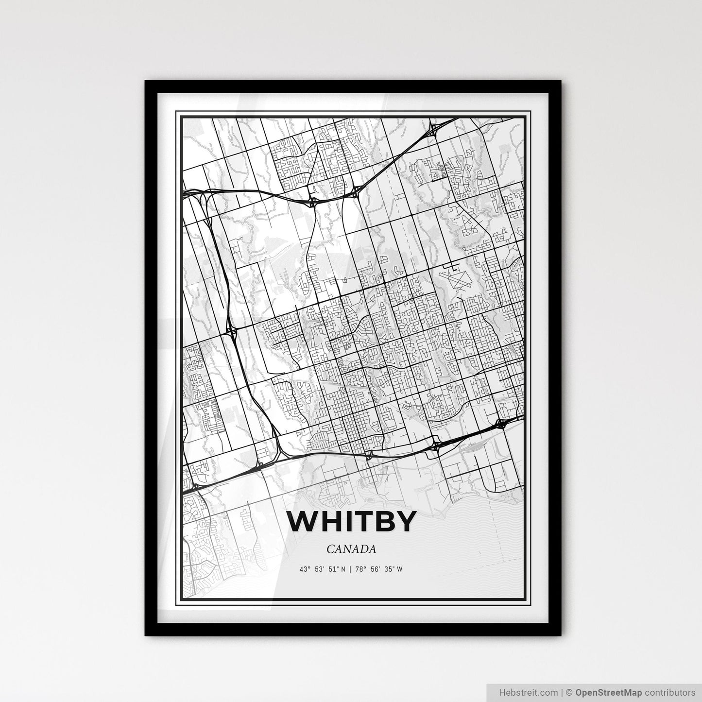 Whitby Canada - Scandinavian Style City Map for Modern Home Decor
