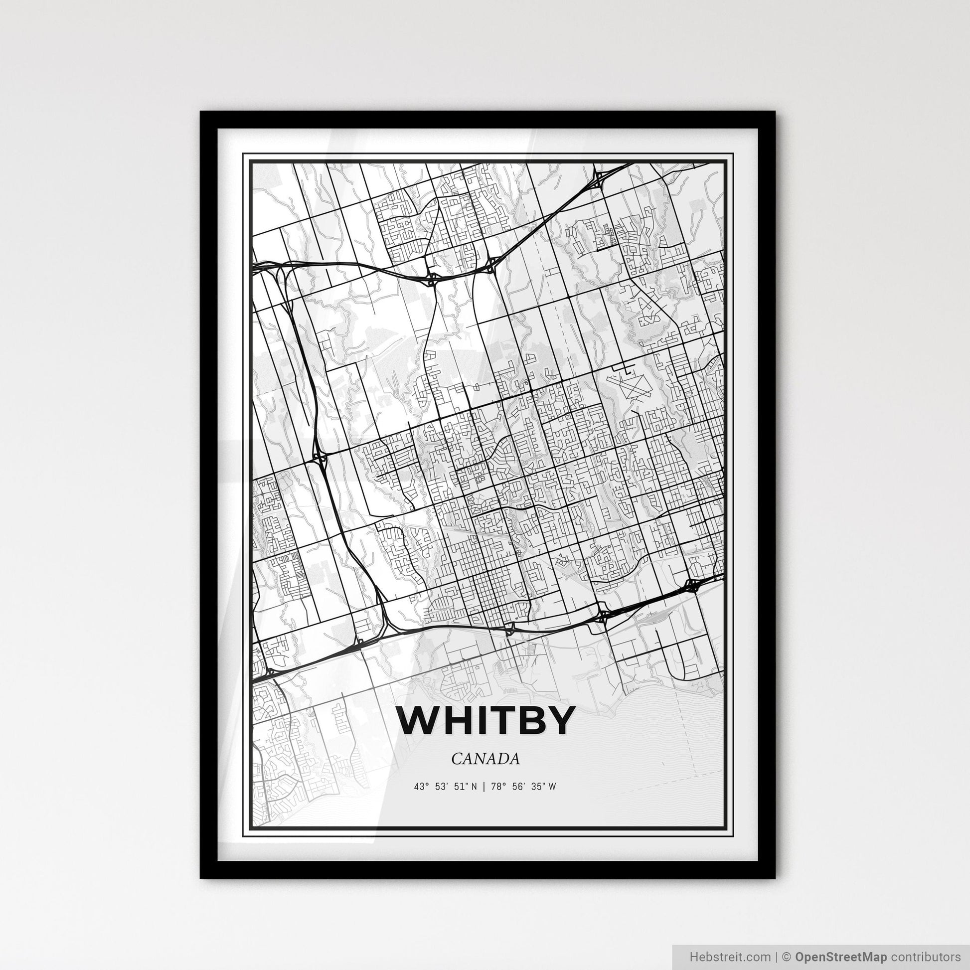 Whitby Canada - Scandinavian Style City Map for Modern Home Decor