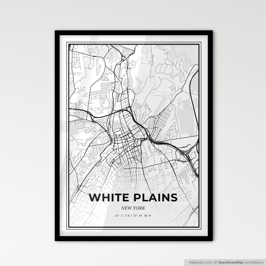 White Plains New York - Scandinavian Style City Map for Modern Home Decor