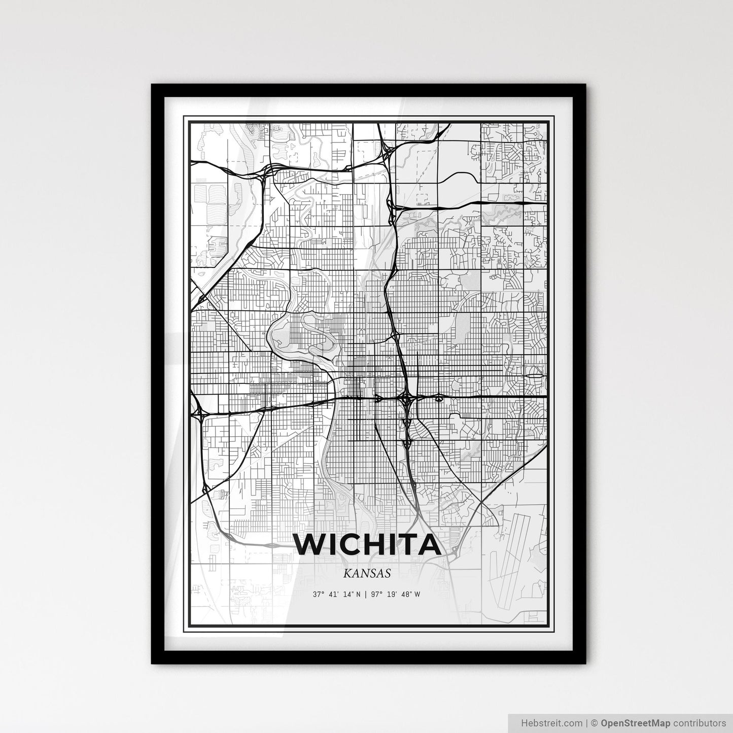 Wichita Kansas - Scandinavian Style City Map for Modern Home Decor