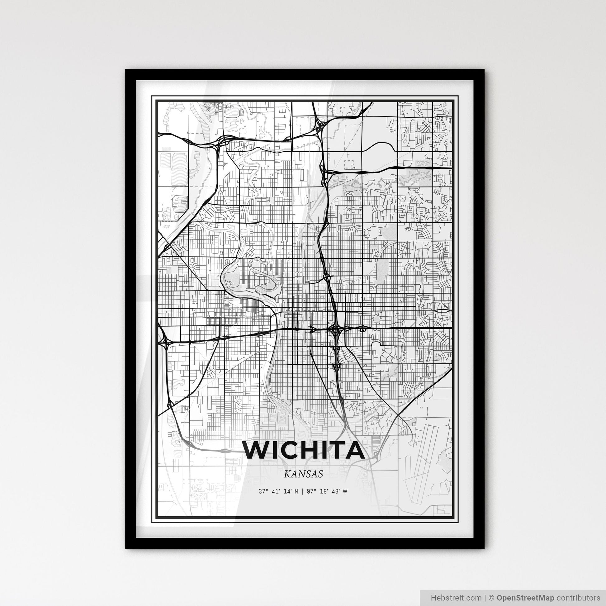 Wichita Kansas - Scandinavian Style City Map for Modern Home Decor