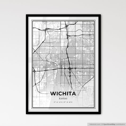 Wichita Kansas - Scandinavian Style City Map for Modern Home Decor