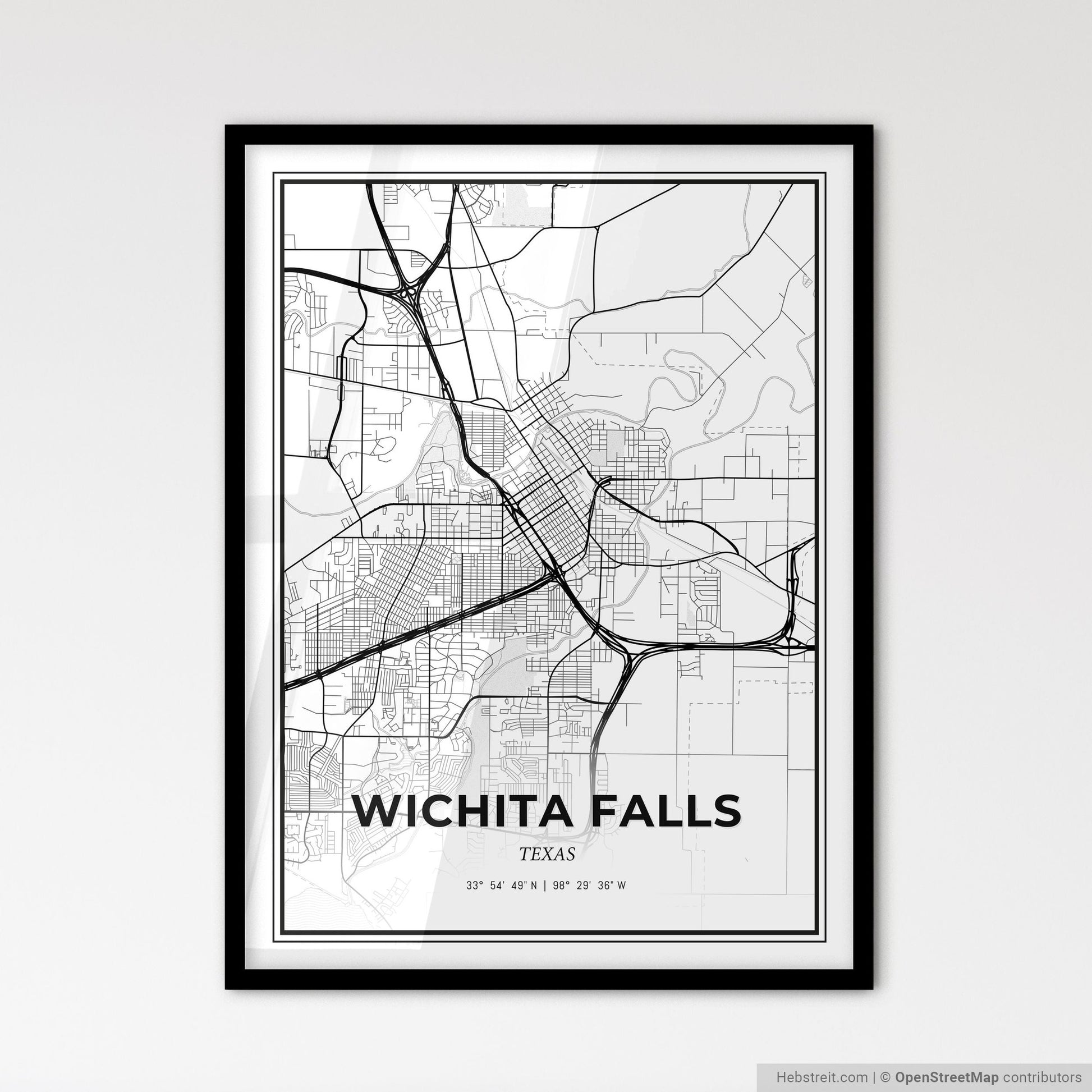Wichita Falls Texas - Scandinavian Style City Map for Modern Home Decor