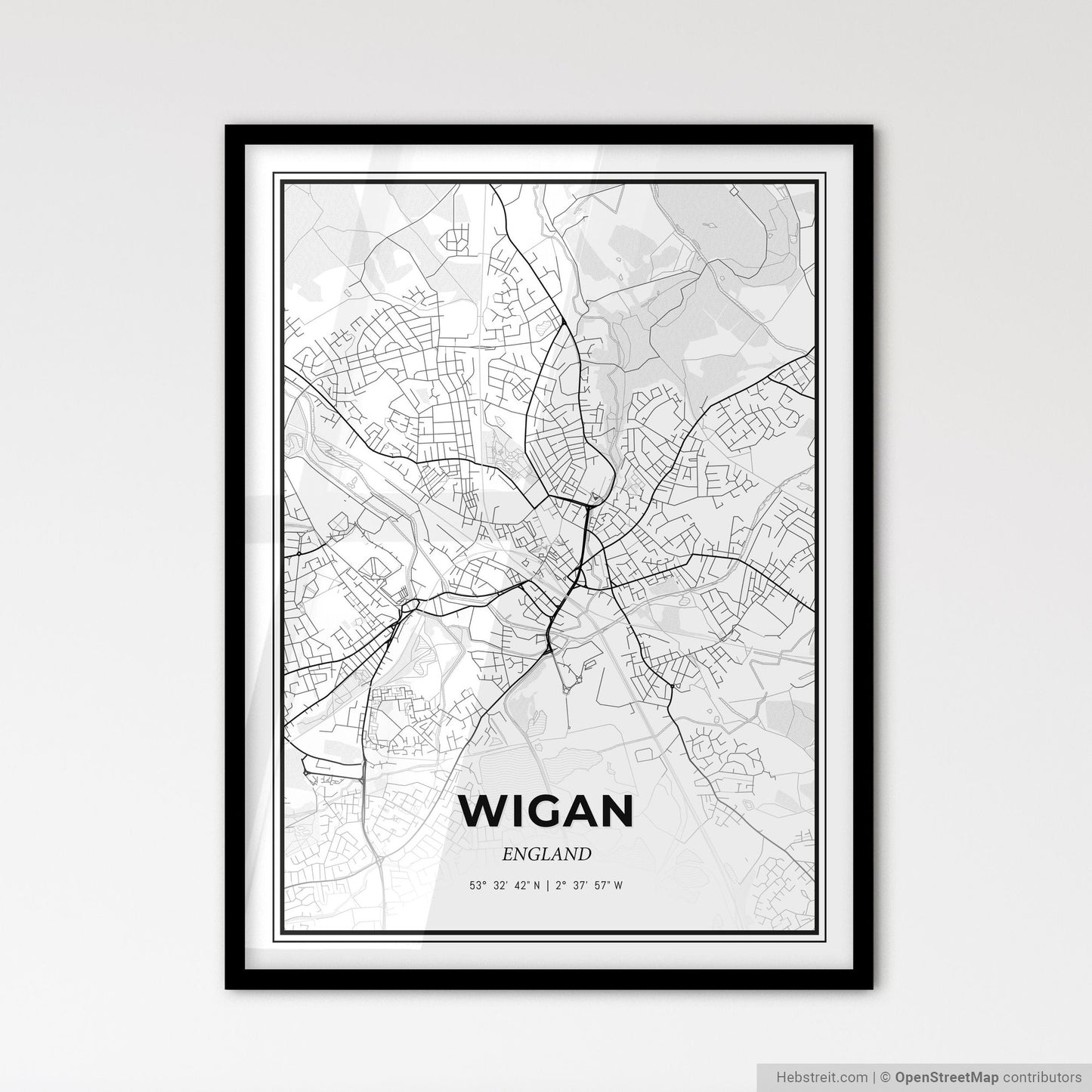 Wigan England - Scandinavian Style City Map for Modern Home Decor