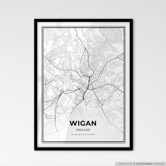 Wigan England - Scandinavian Style City Map for Modern Home Decor