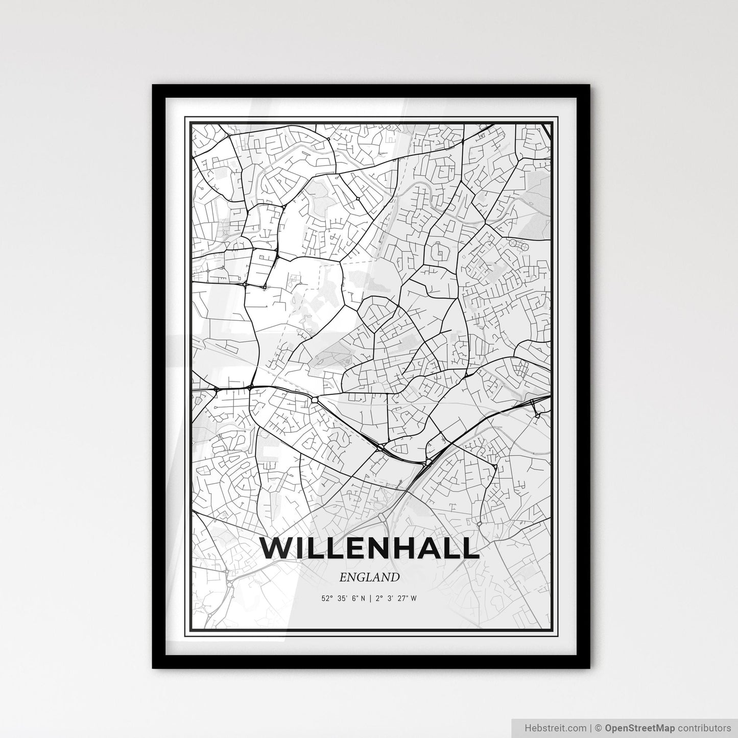 Willenhall England - Scandinavian Style City Map for Modern Home Decor