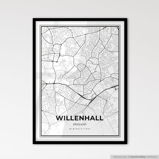 Willenhall England - Scandinavian Style City Map for Modern Home Decor