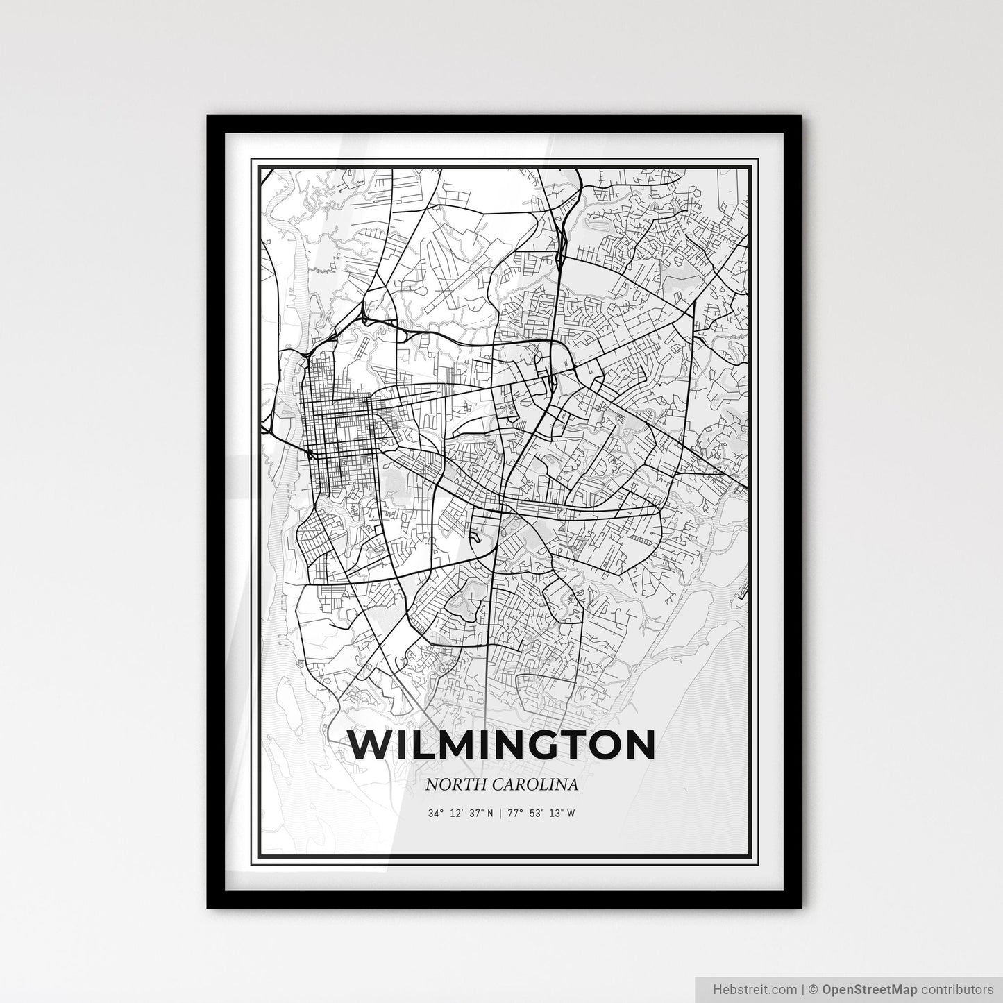 Wilmington North Carolina - Scandinavian Style City Map for Modern Home Decor