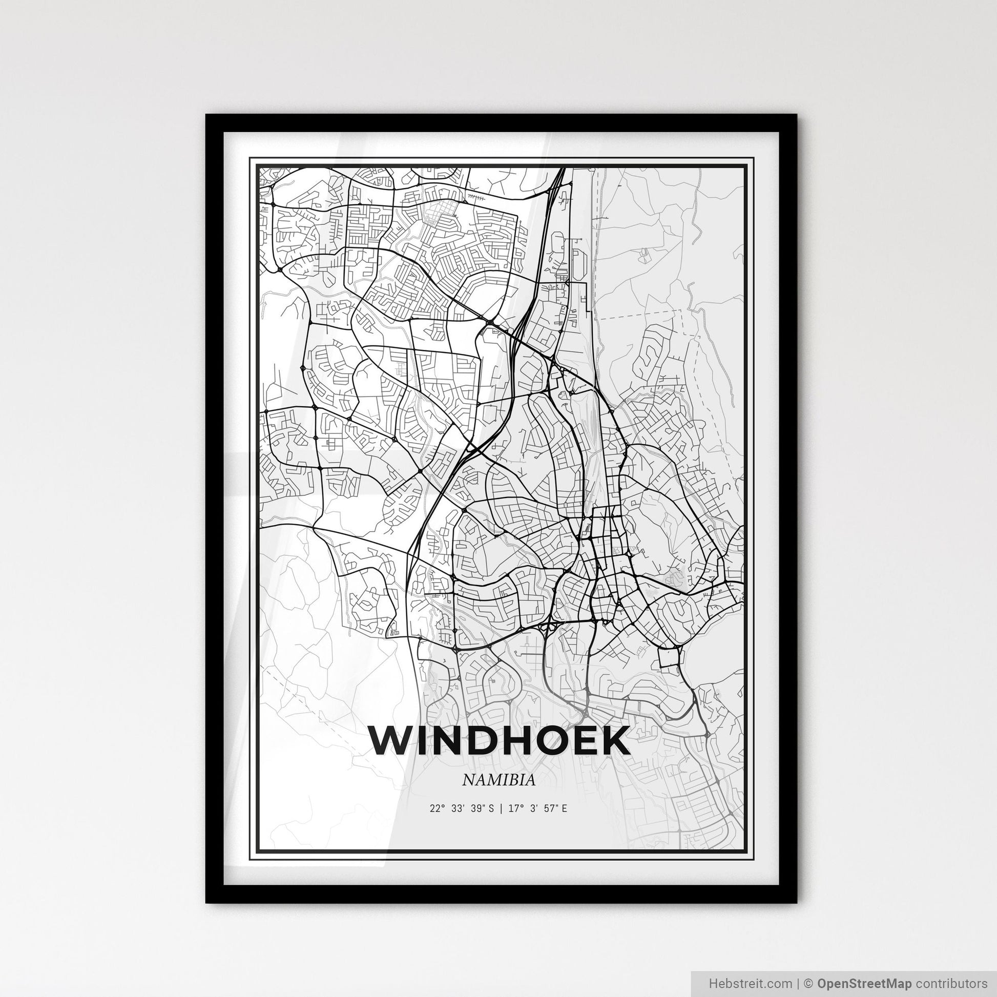 Windhoek Namibia - Scandinavian Style City Map for Modern Home Decor