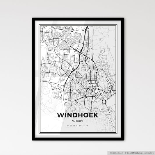 Windhoek Namibia - Scandinavian Style City Map for Modern Home Decor