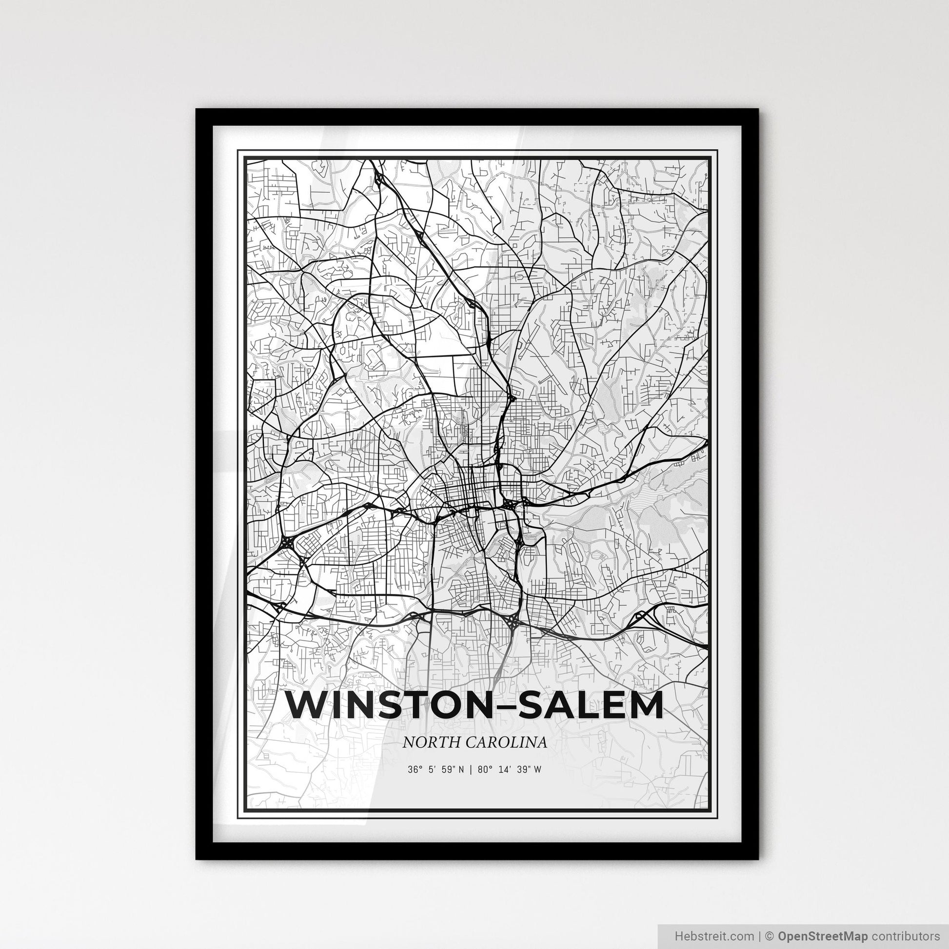 Winston–Salem North Carolina - Scandinavian Style City Map for Modern Home Decor