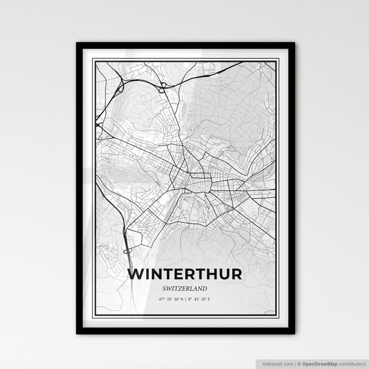 Winterthur Switzerland - Scandinavian Style City Map for Modern Home Decor