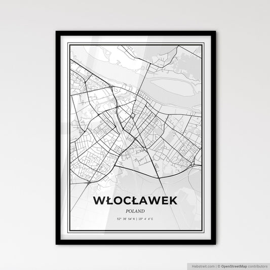 Włocławek Poland - Scandinavian Style City Map for Modern Home Decor