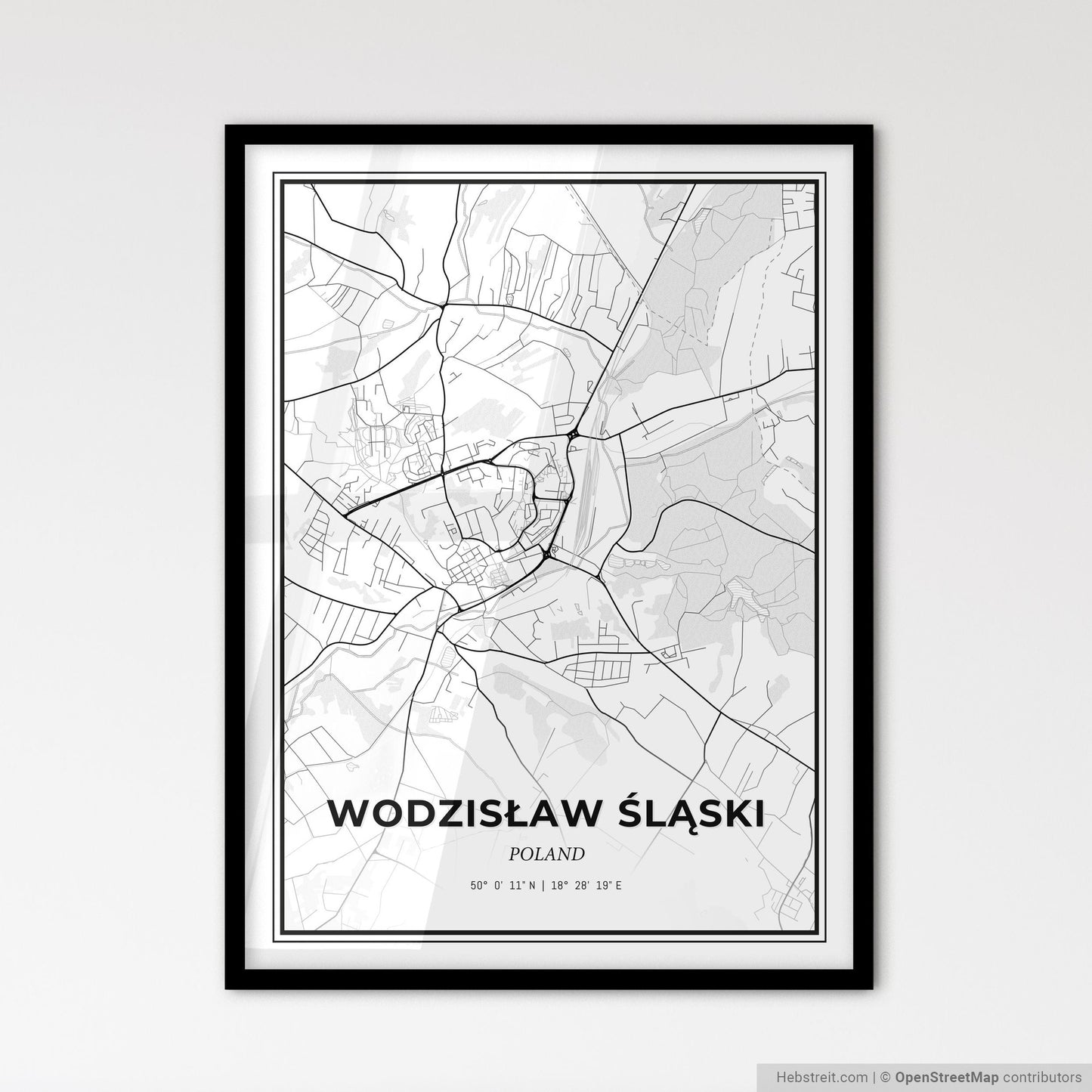 Wodzisław Śląski Poland - Scandinavian Style City Map for Modern Home Decor