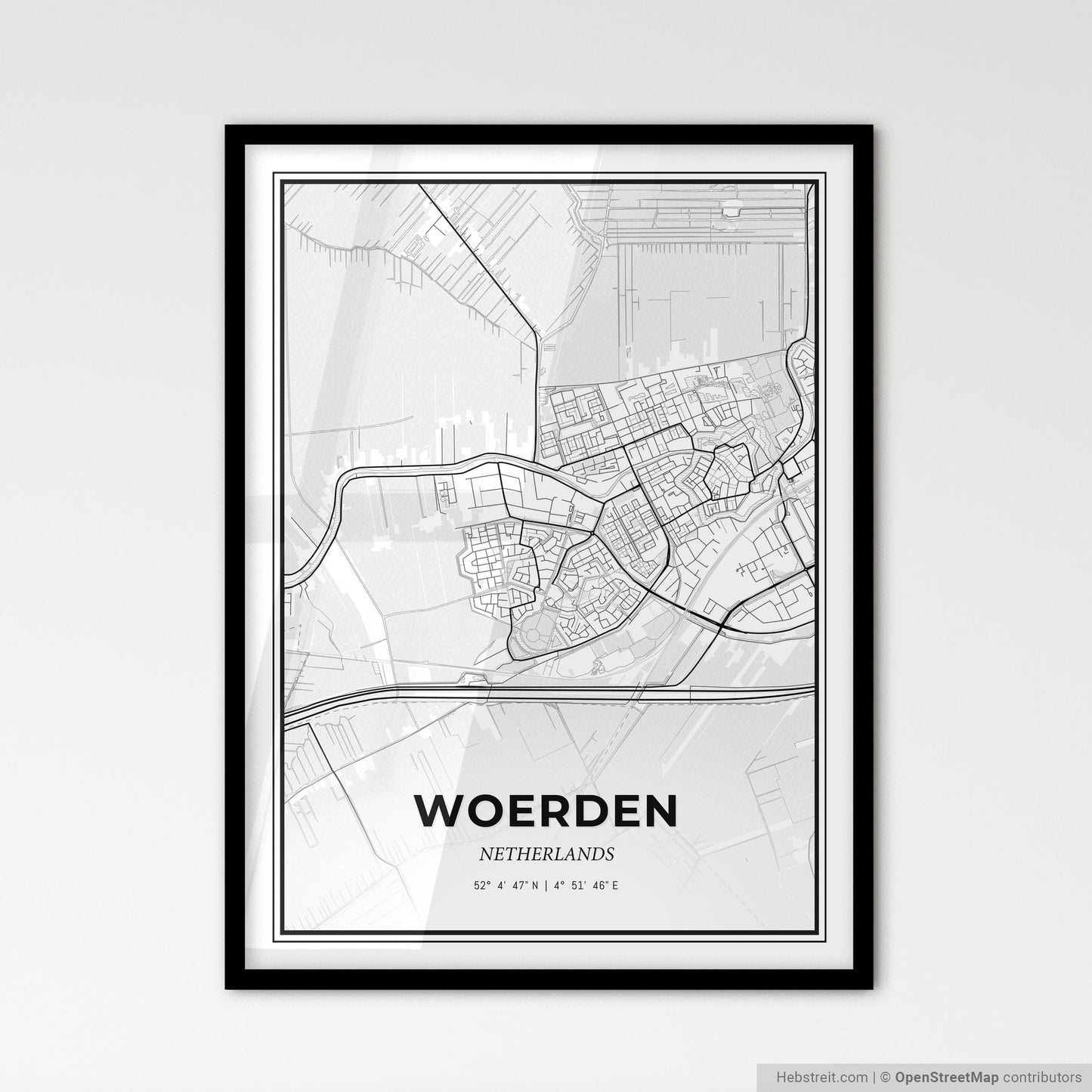 Woerden Netherlands - Scandinavian Style City Map for Modern Home Decor