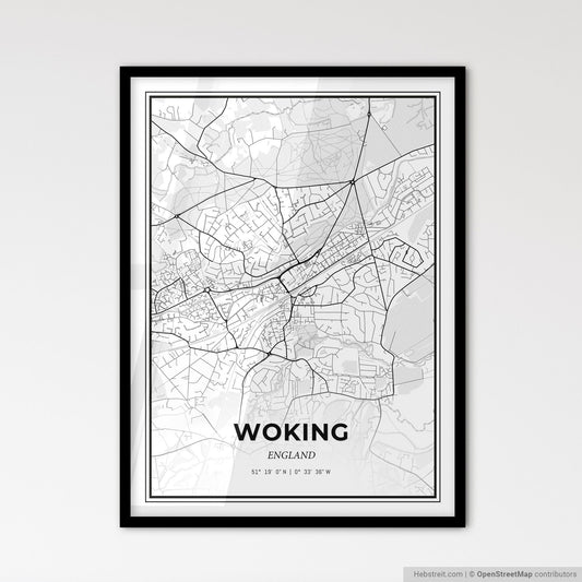 Woking England - Scandinavian Style City Map for Modern Home Decor