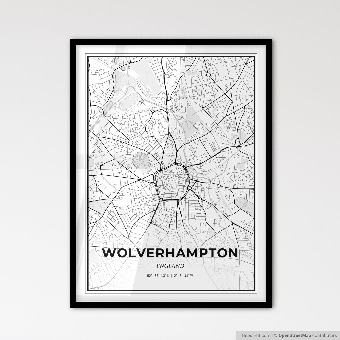 Wolverhampton England - Scandinavian Style City Map for Modern Home Decor