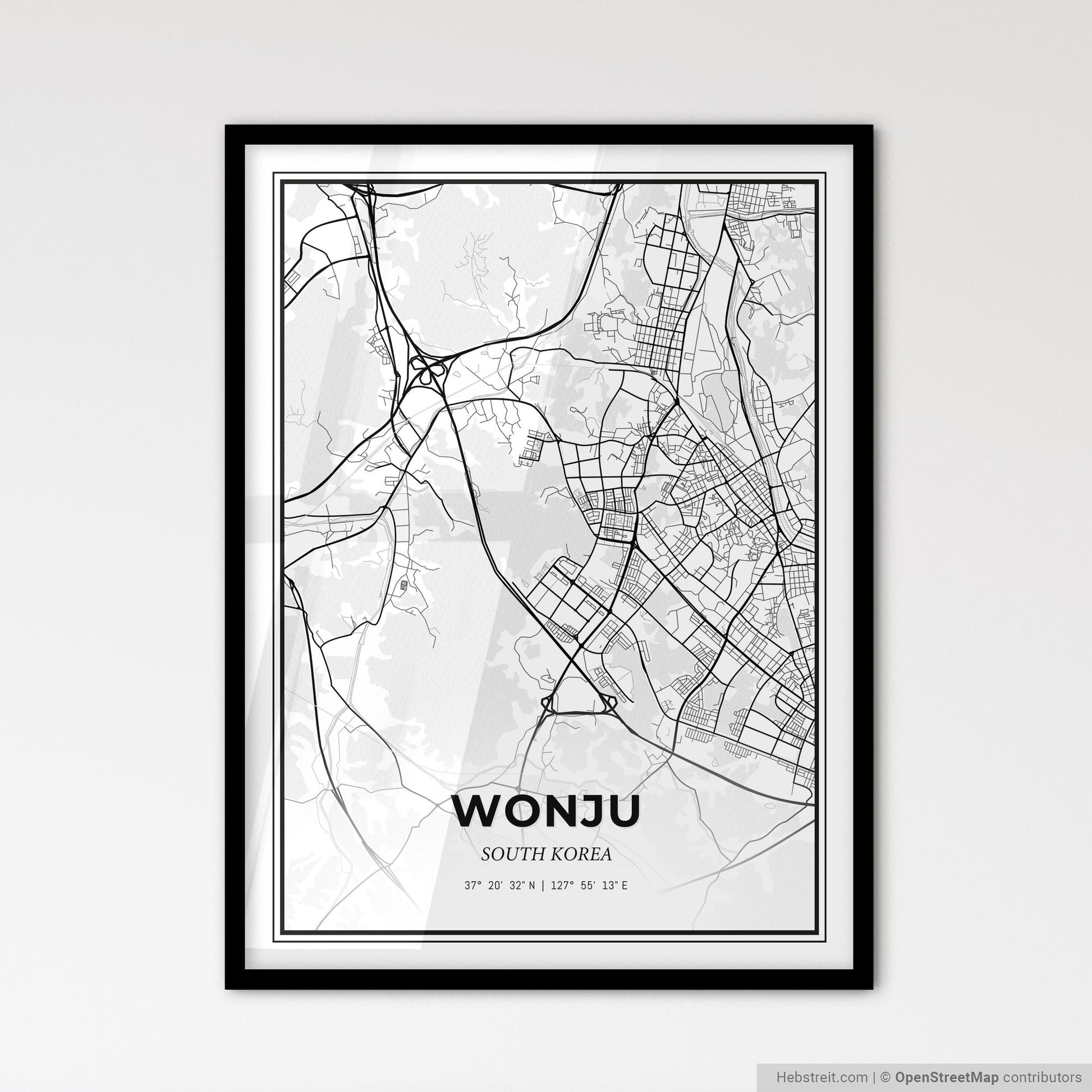 Wonju South Korea - Scandinavian Style City Map for Modern Home Decor