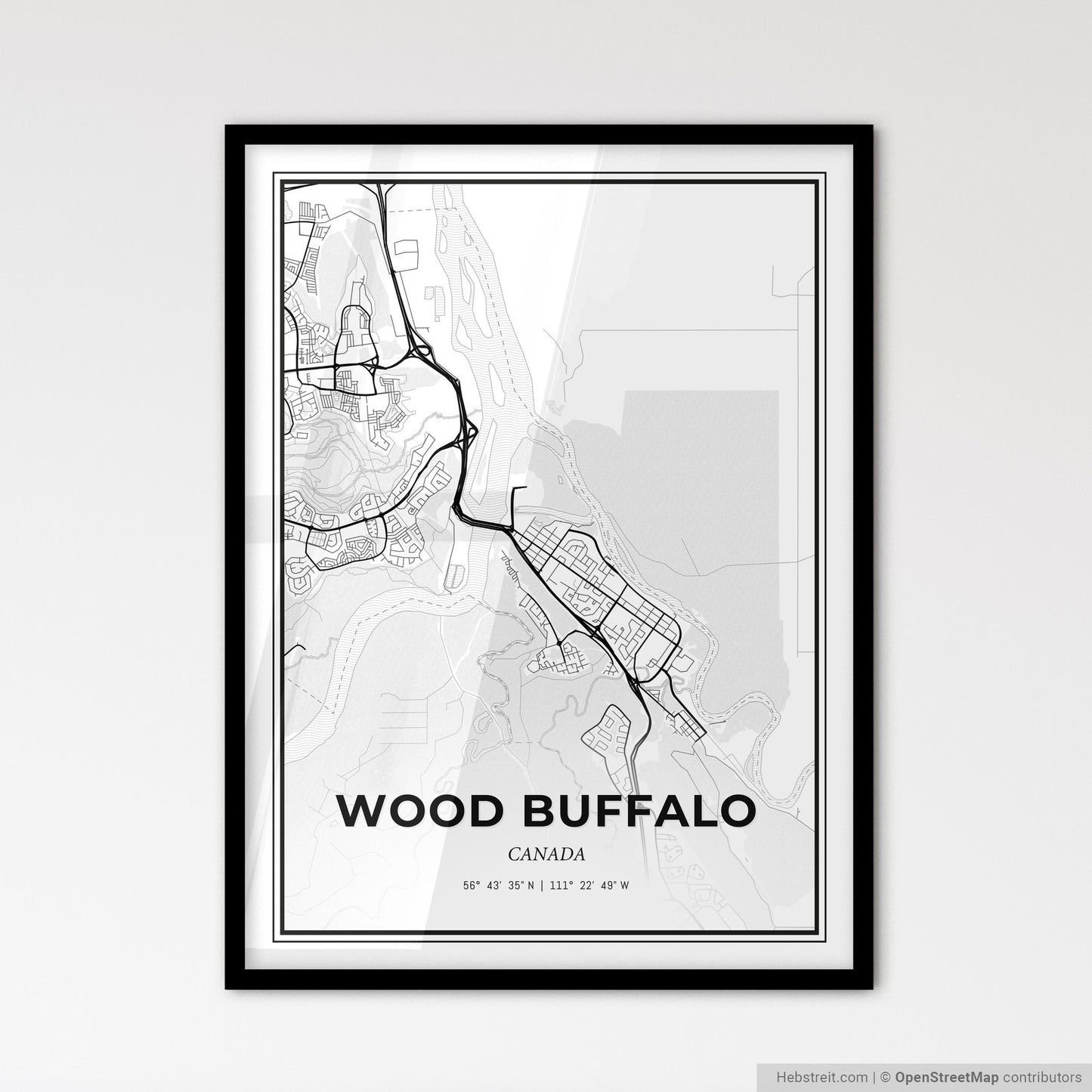 Wood Buffalo Canada - Scandinavian Style City Map for Modern Home Decor