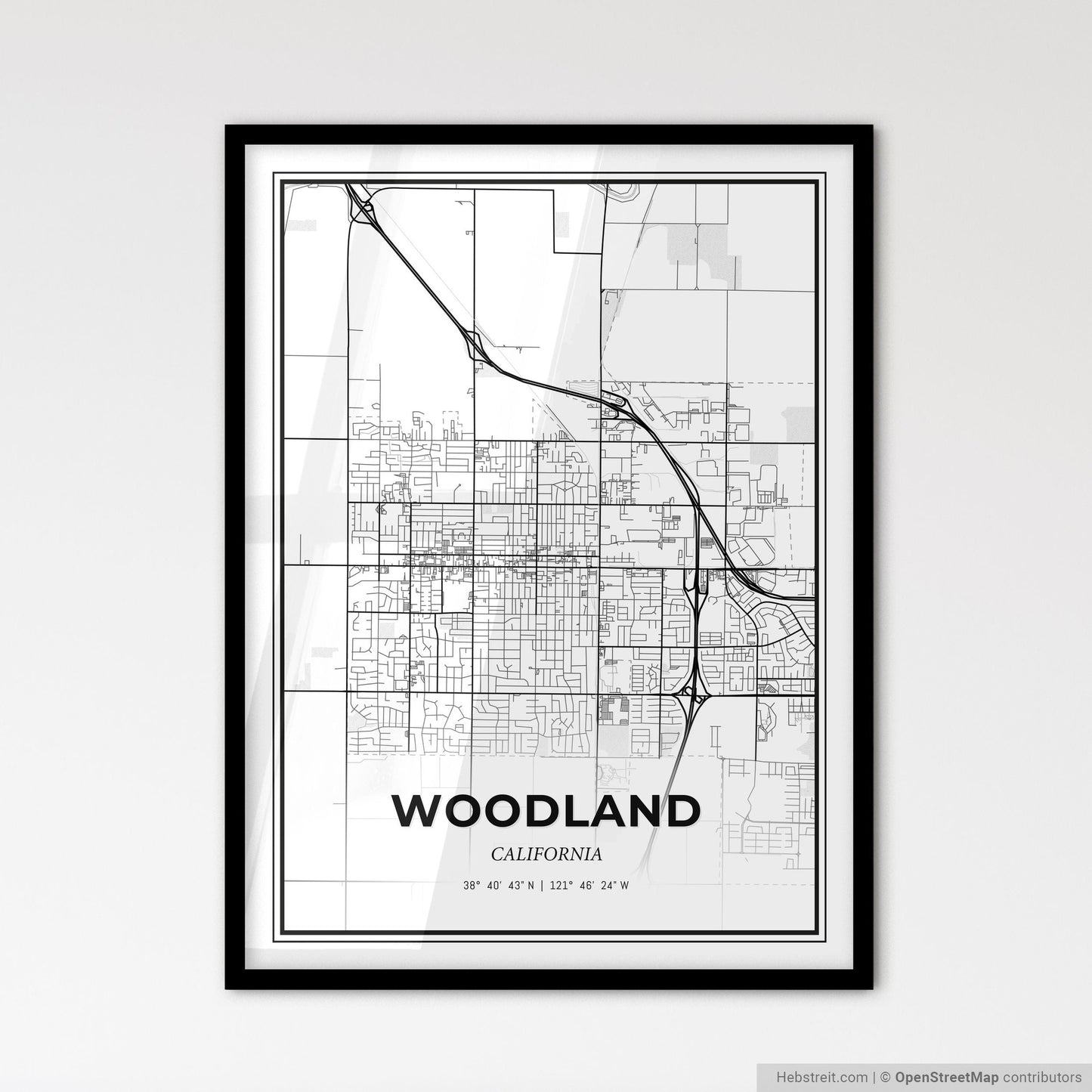 Woodland California - Scandinavian Style City Map for Modern Home Decor