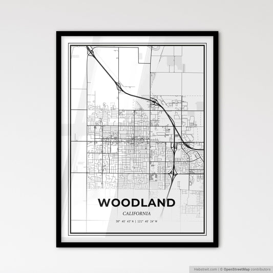 Woodland California - Scandinavian Style City Map for Modern Home Decor