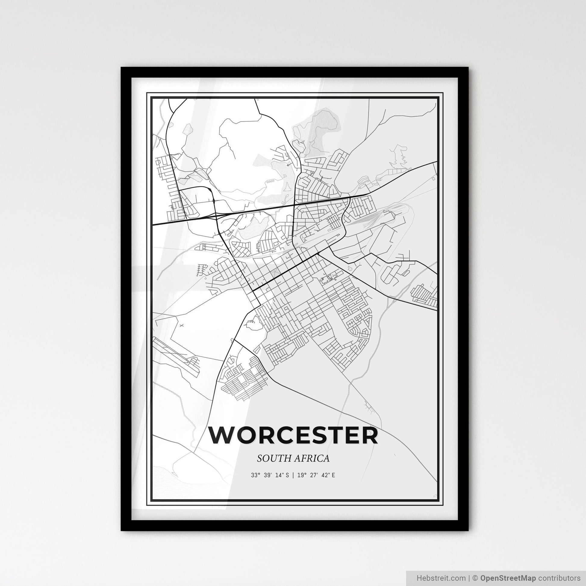 Worcester South Africa - Scandinavian Style City Map for Modern Home Decor