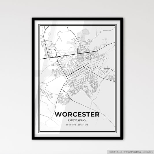 Worcester South Africa - Scandinavian Style City Map for Modern Home Decor