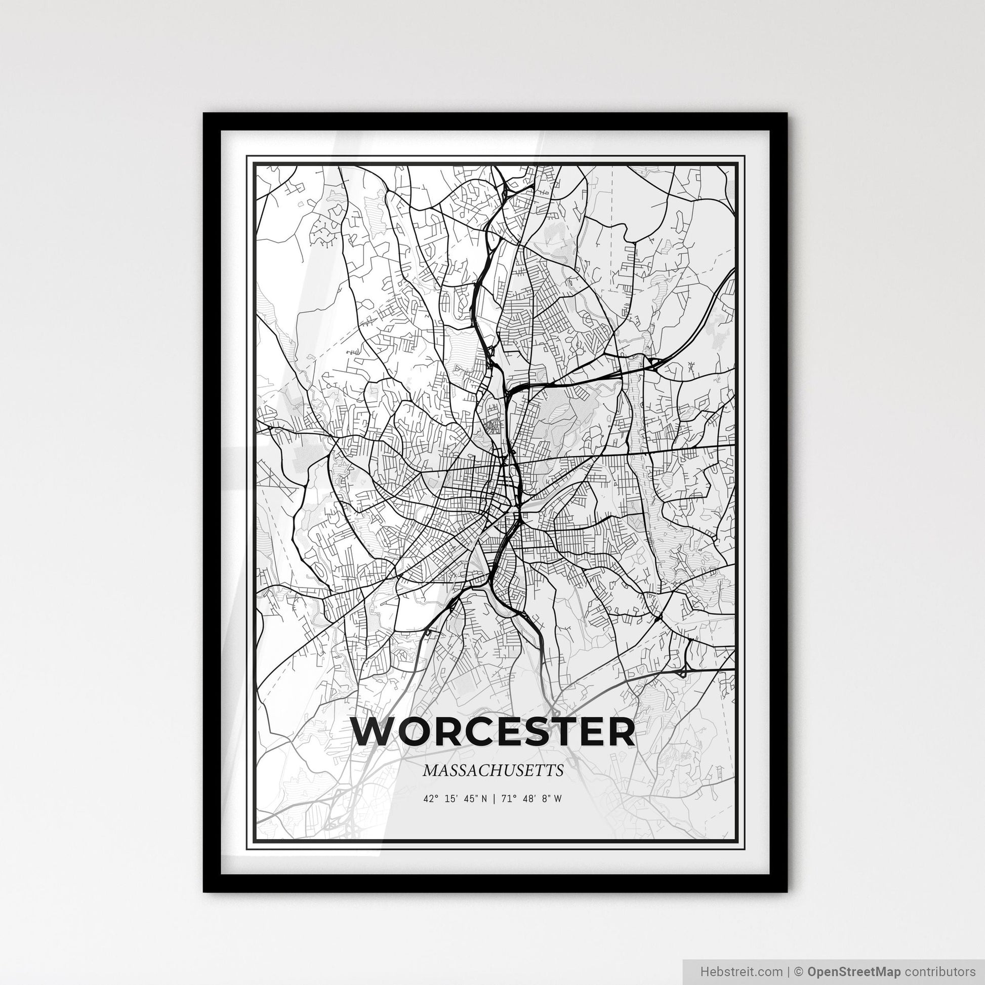 Worcester Massachusetts - Scandinavian Style City Map for Modern Home Decor
