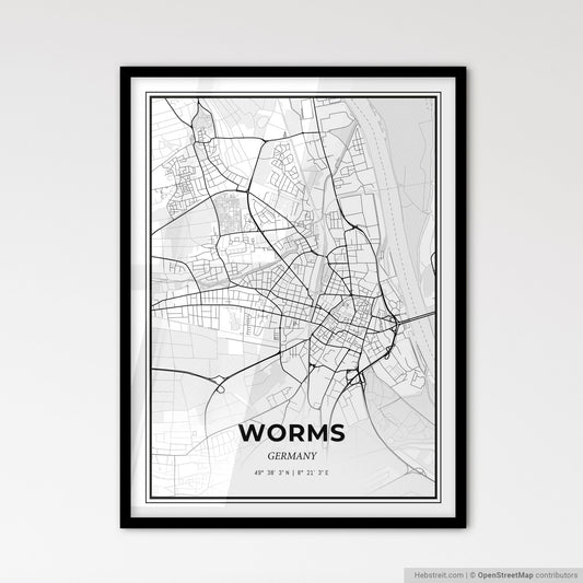 Worms Germany - Scandinavian Style City Map for Modern Home Decor