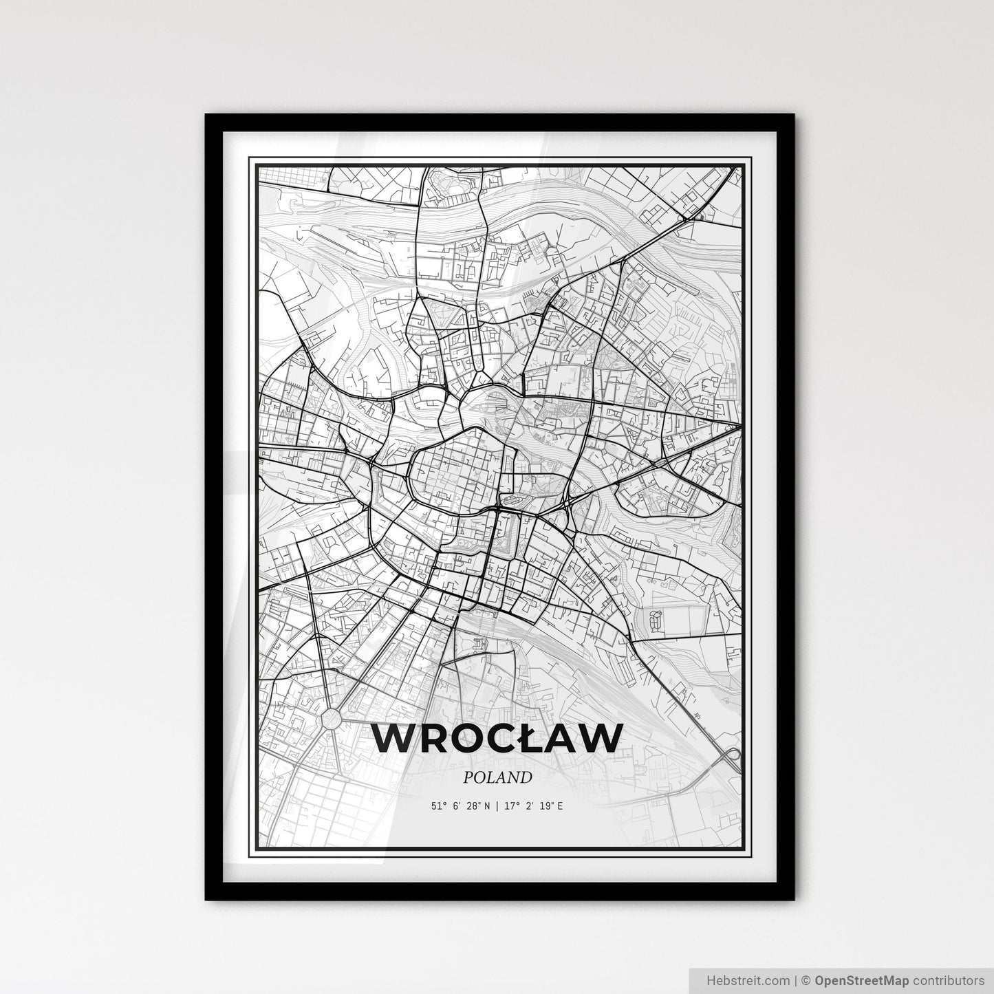 Wrocław Poland - Scandinavian Style City Map for Modern Home Decor