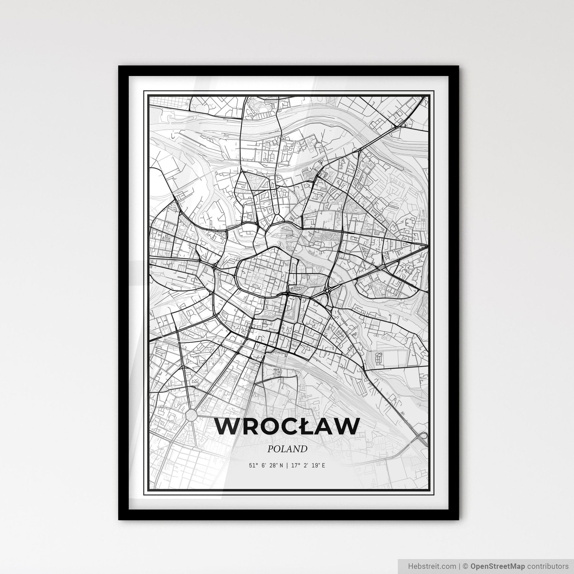 Wrocław Poland - Scandinavian Style City Map for Modern Home Decor