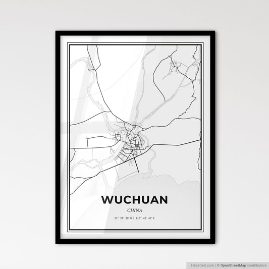 Wuchuan China - Scandinavian Style City Map for Modern Home Decor