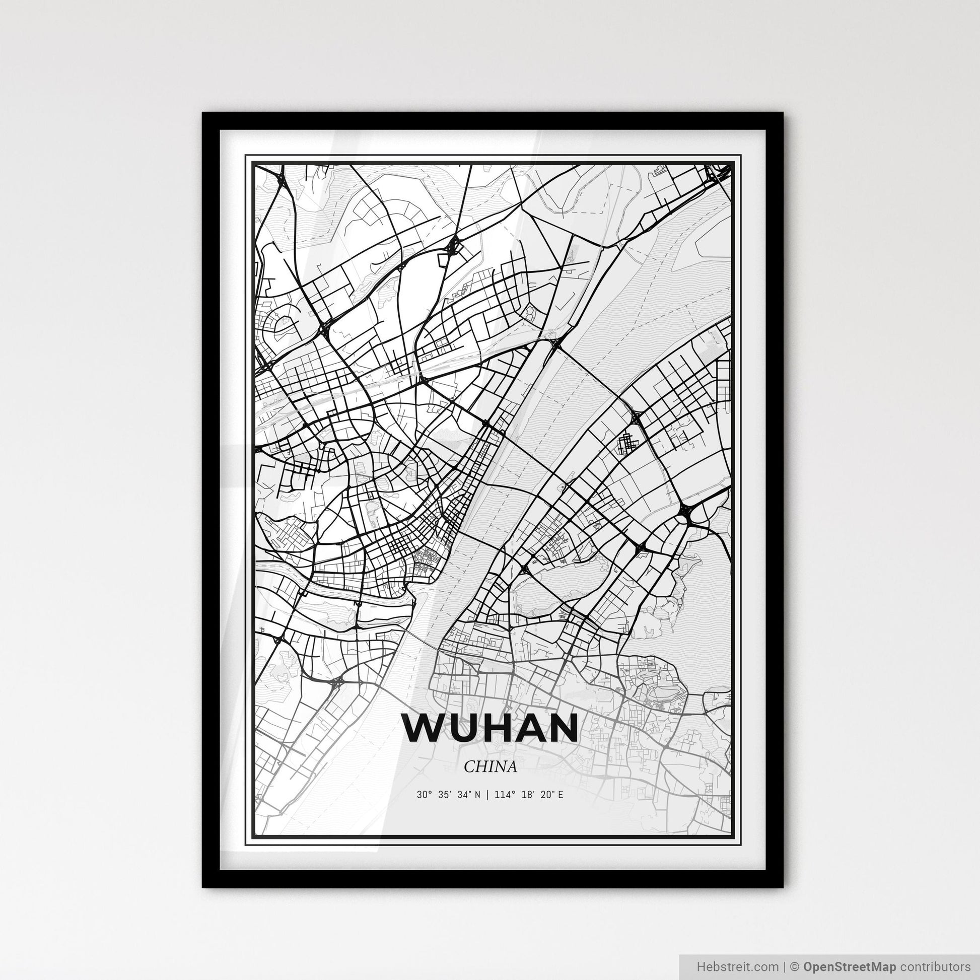 Wuhan China - Scandinavian Style City Map for Modern Home Decor