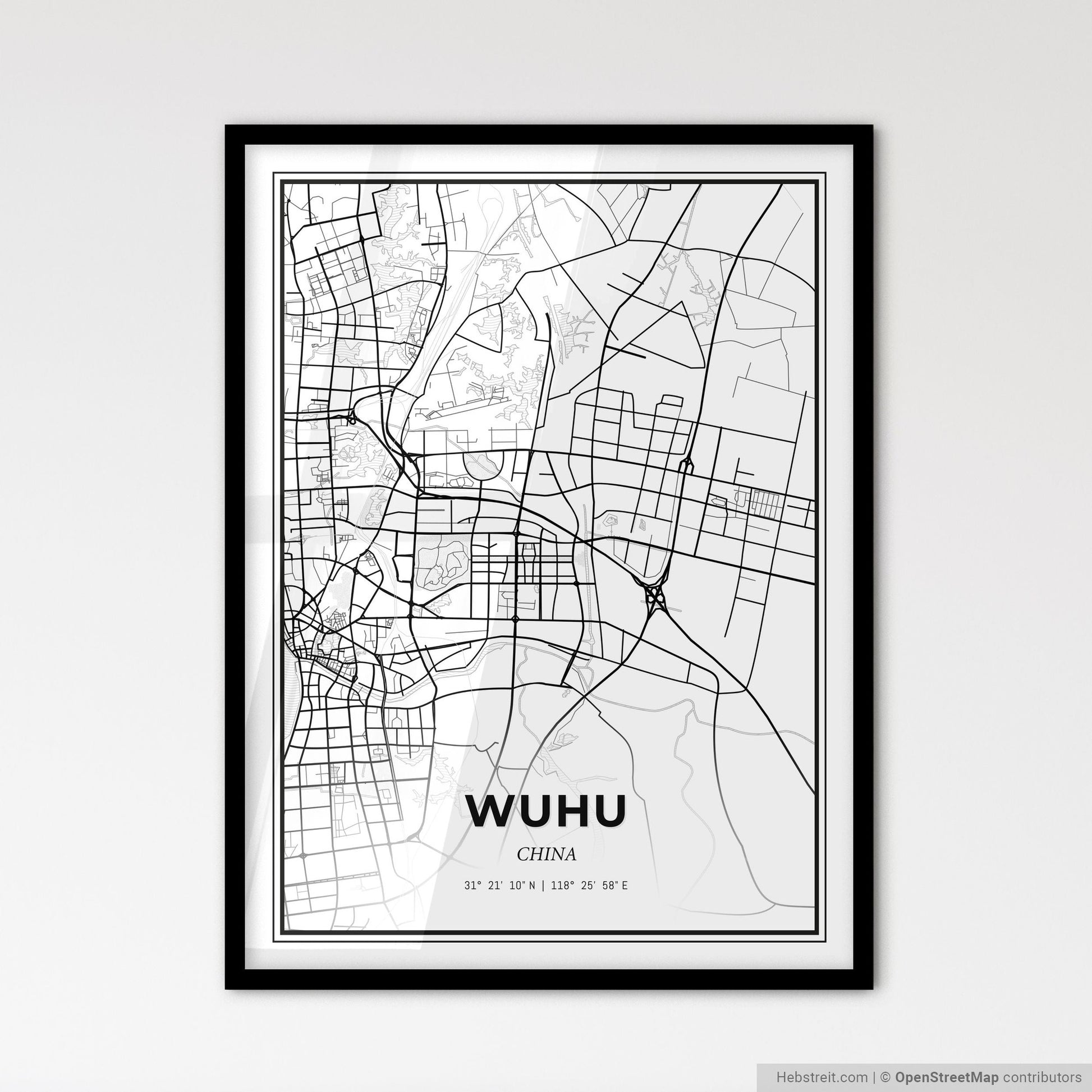 Wuhu China - Scandinavian Style City Map for Modern Home Decor