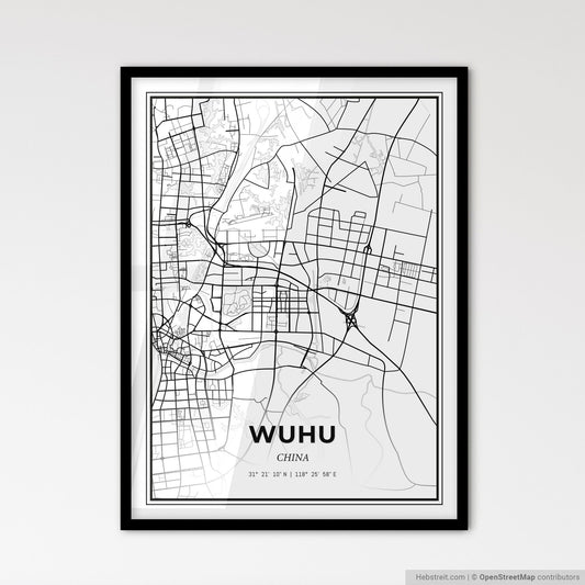 Wuhu China - Scandinavian Style City Map for Modern Home Decor