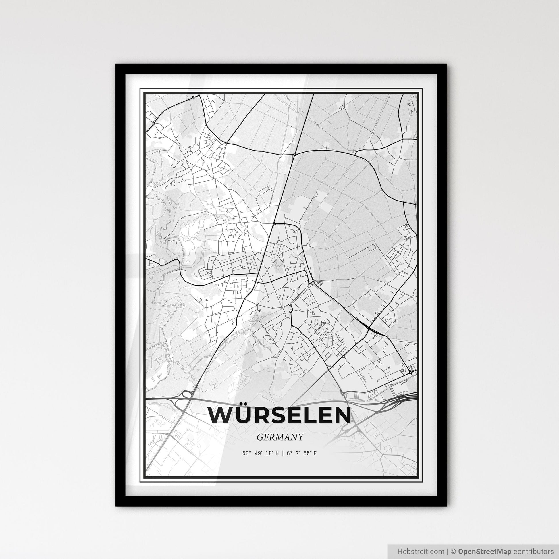 Wurselen Germany - Scandinavian Style City Map for Modern Home Decor