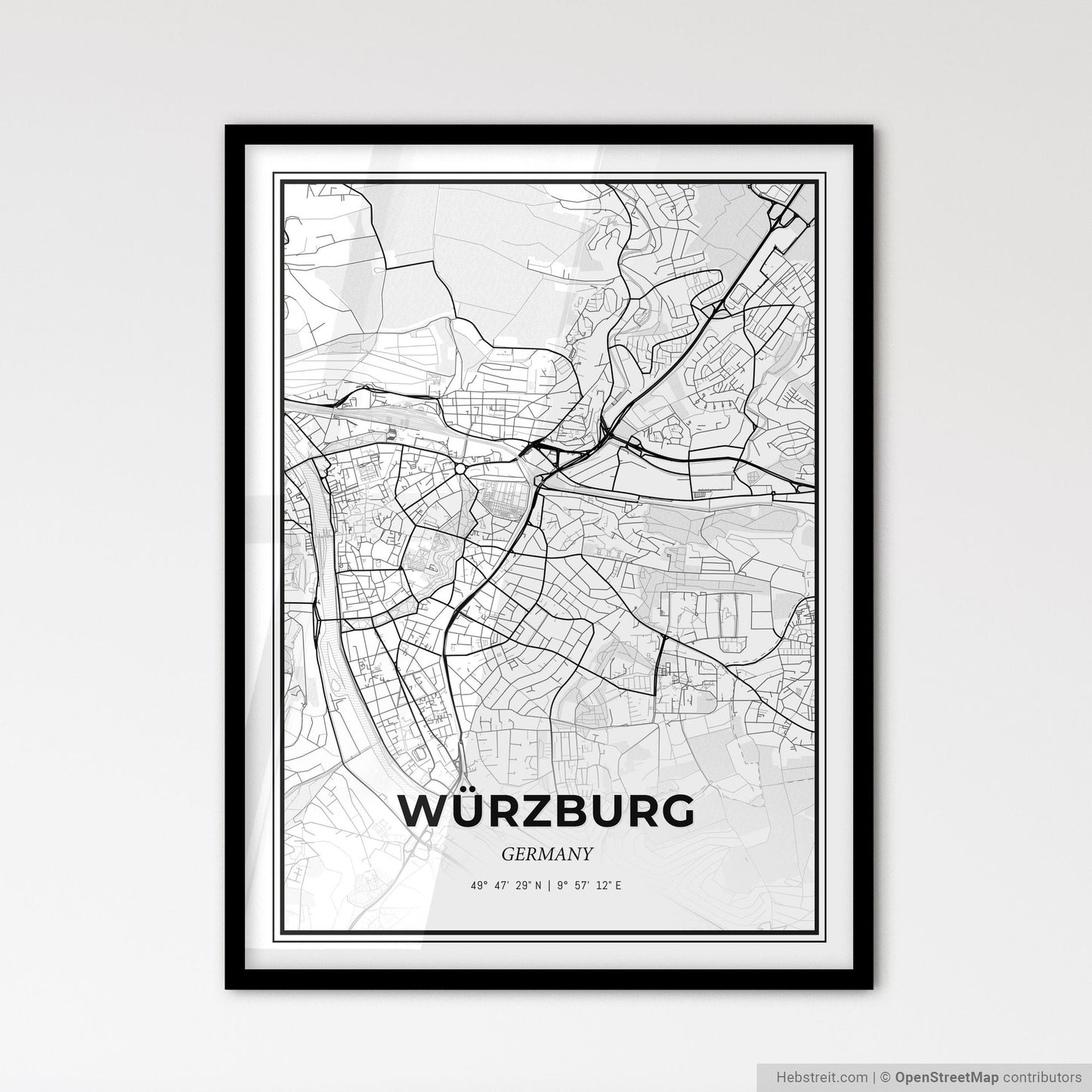 Wurzburg Germany - Scandinavian Style City Map for Modern Home Decor