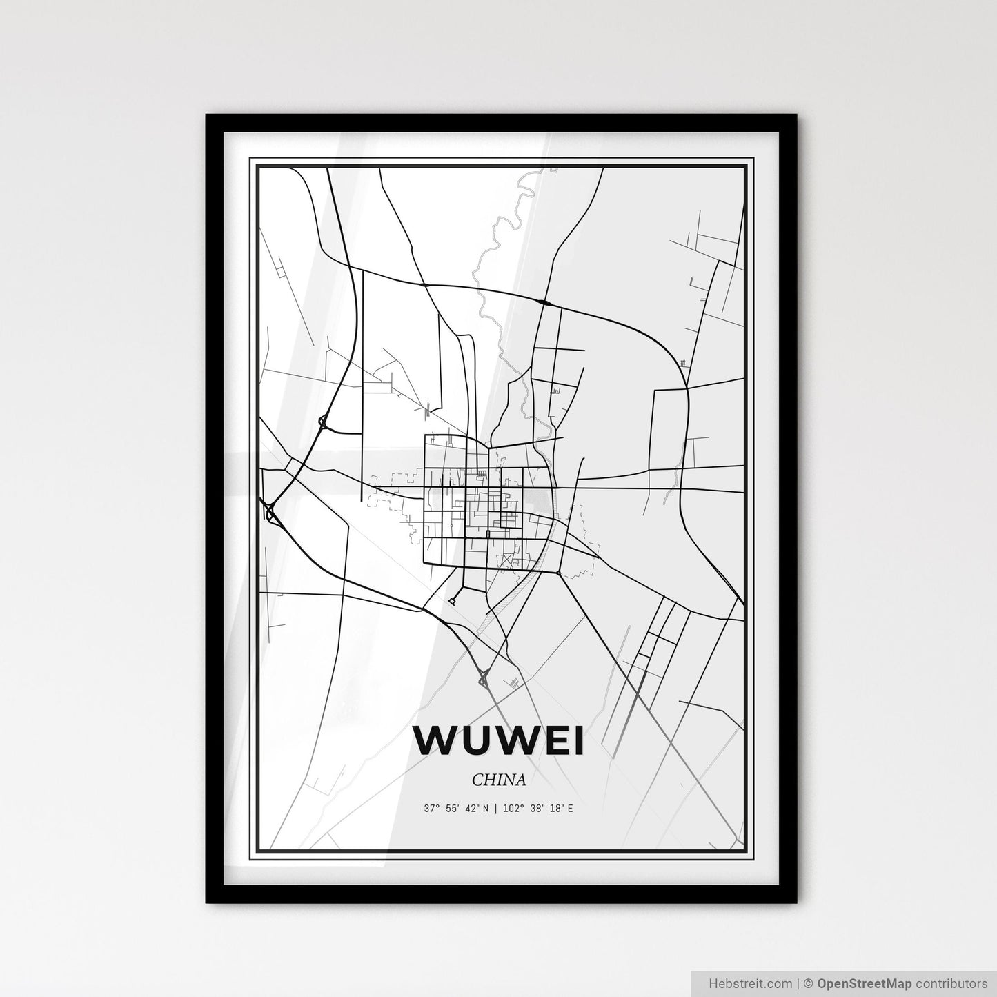 Wuwei China - Scandinavian Style City Map for Modern Home Decor