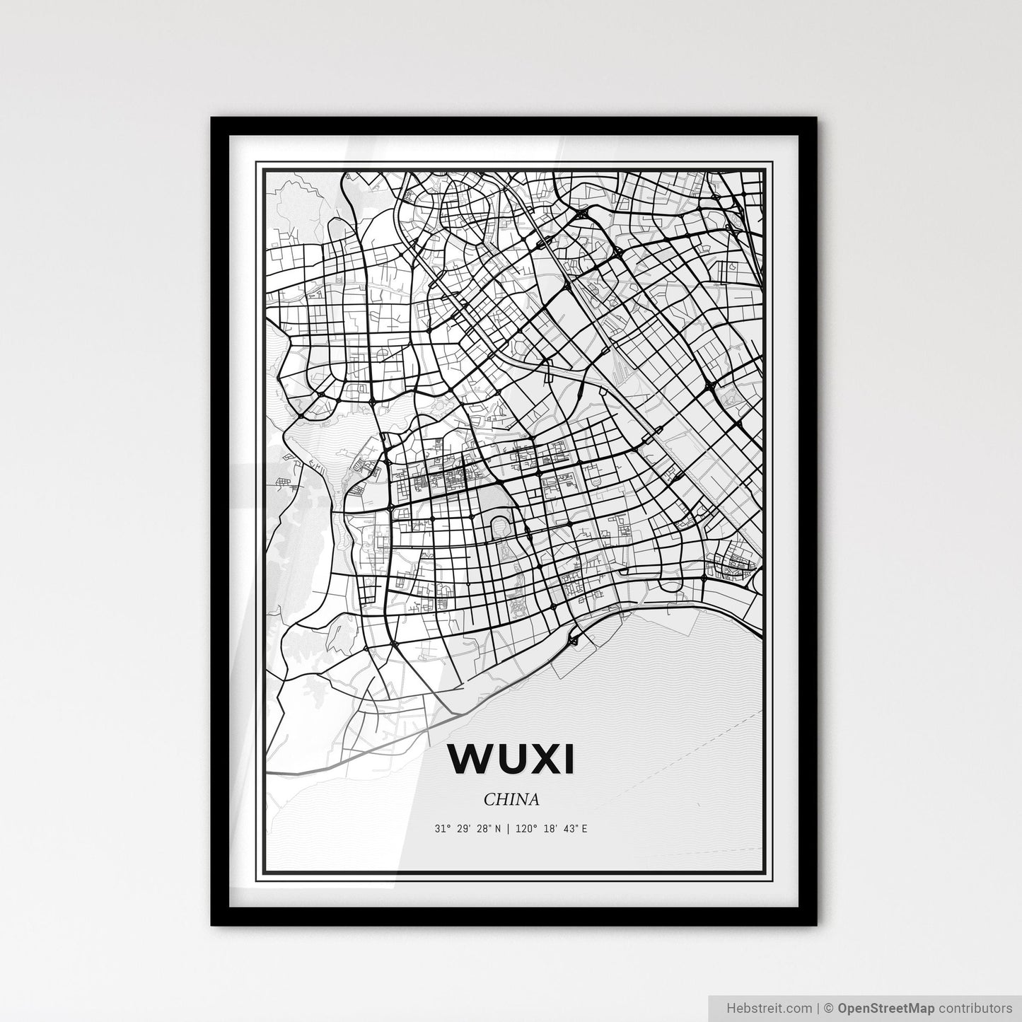 Wuxi China - Scandinavian Style City Map for Modern Home Decor