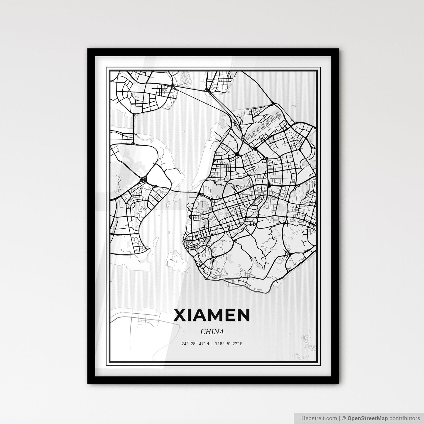 Xiamen China - Scandinavian Style City Map for Modern Home Decor