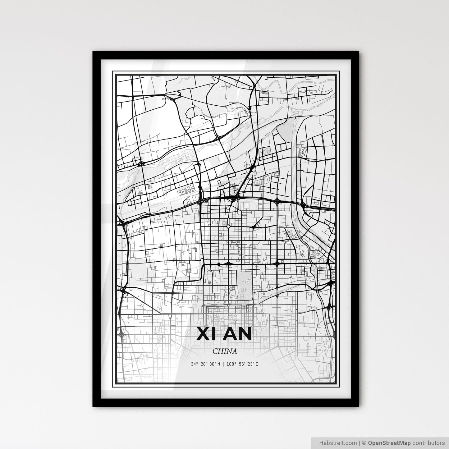 Xi an China - Scandinavian Style City Map for Modern Home Decor