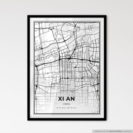 Xi an China - Scandinavian Style City Map for Modern Home Decor