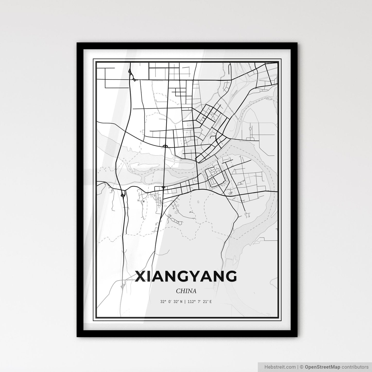 Xiangyang China - Scandinavian Style City Map for Modern Home Decor