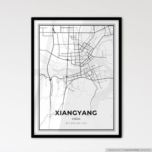 Xiangyang China - Scandinavian Style City Map for Modern Home Decor