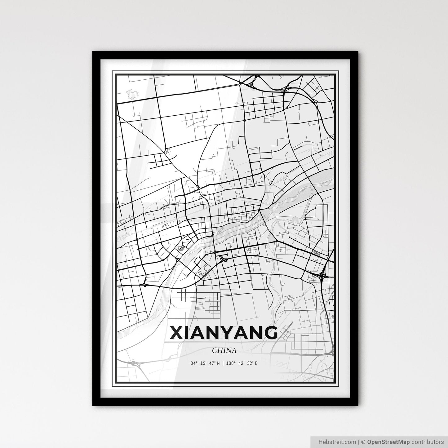 Xianyang China - Scandinavian Style City Map for Modern Home Decor